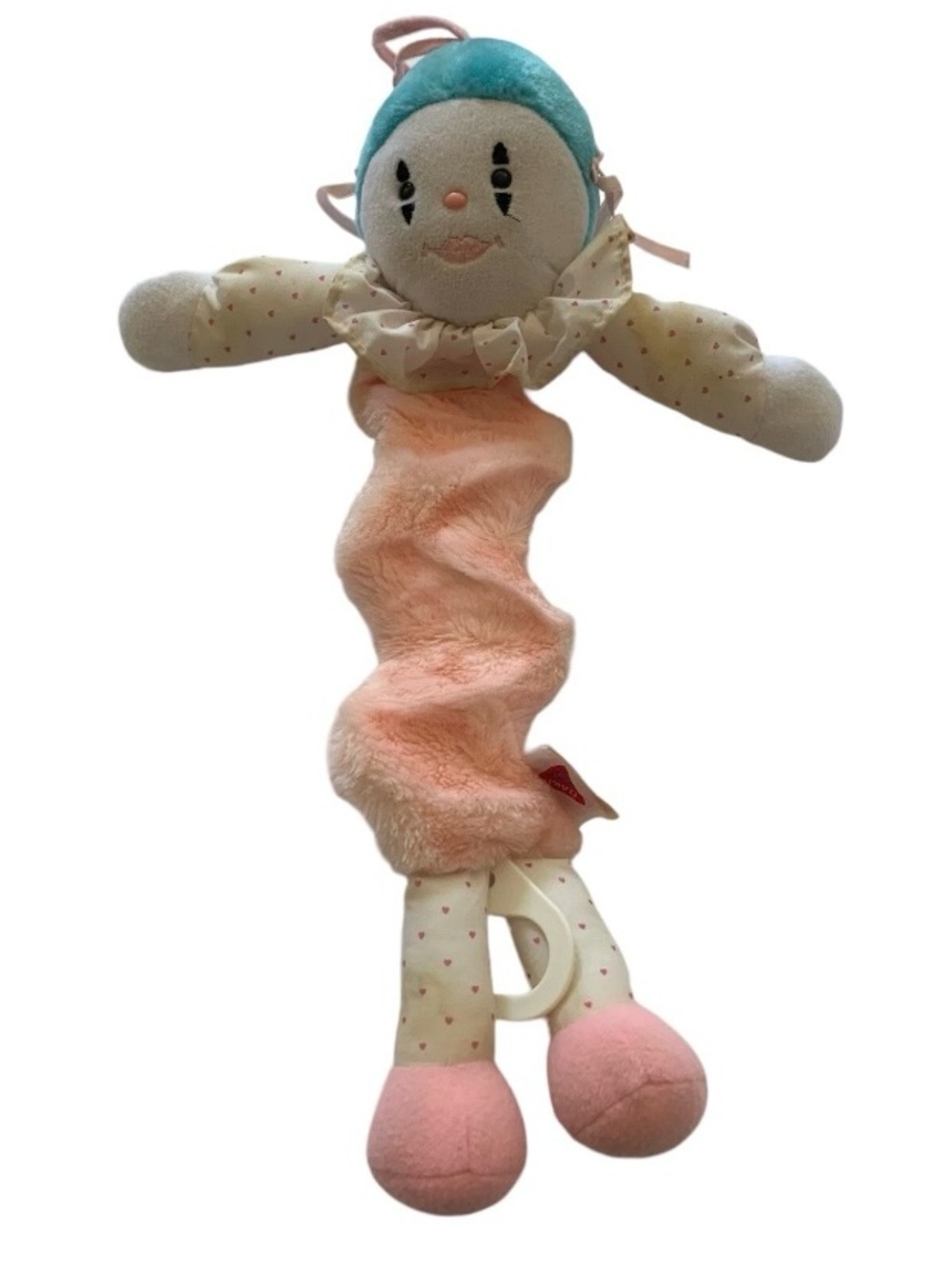 Share Vtg RARE Dakin Pink Clown Crib Pull Down Baby Toy Plush Musical 1987 WORKS